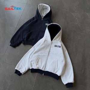 Felpa con Cappuccio Oversize a Doppio Strato con Logo Personalizzato, Alta Qualità, Stile Y2K, in Cotone Vintage Stampato con Cerniera, <span class=keywords><strong>Streetwear</strong></span> da Uomo - Product Image 1