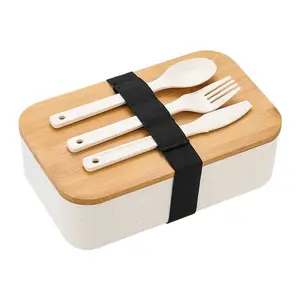 Promosyon hediye için çatal ile ucuz çevre dostu buğday samanı bambu yemek kabı özel Logo Bento yemek kabı gemi hazır