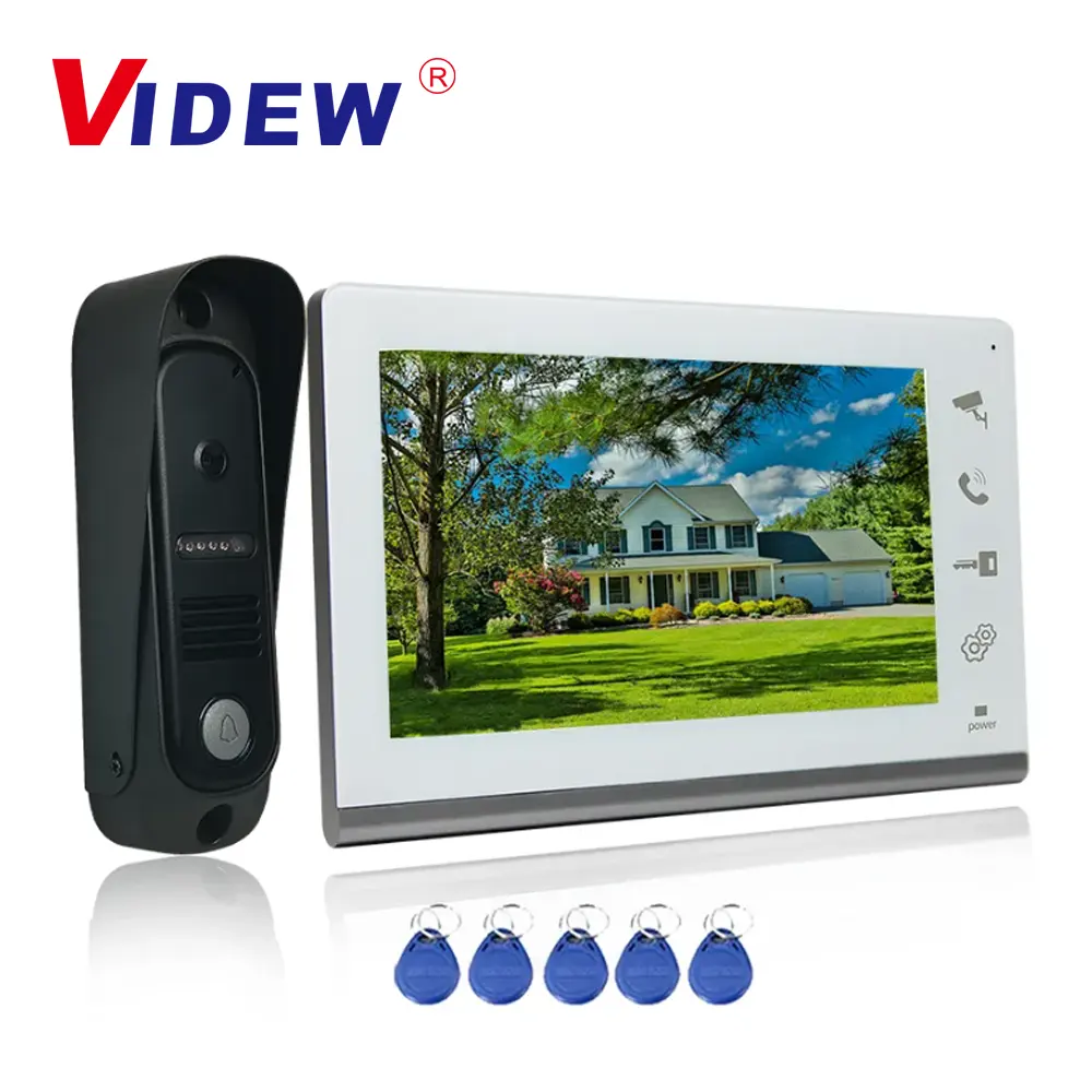 VIDEW 4 Kabel Sistem Interkom Video RFID Unlock Kamera Bel Pintu dengan Layar 7 Inci Penglihatan Malam Bel Pintu Rumah untuk Villa