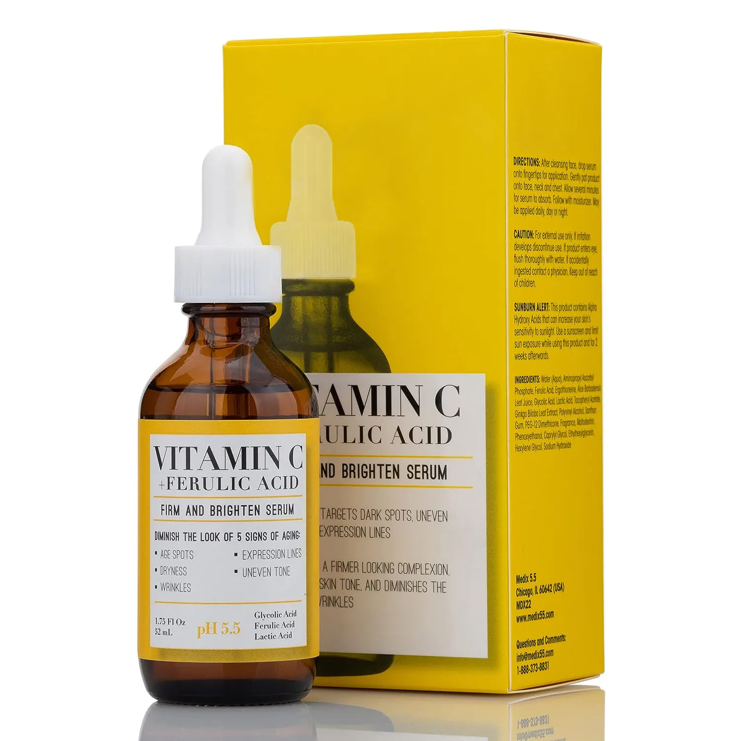Medix Vitamine C Gezichtsserum Huidverzorging Booster Rimpels, & Fijne Lijntjes. Anti Veroudering Collageen + Hyaluronzuur Gezicht Serum 5.5