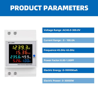 Monitor AC Din Rail 6IN1 110V 220V 380V 100A Pengukur Tegangan Arus Faktor Daya KWH Energi Listrik Frekuensi Aktif