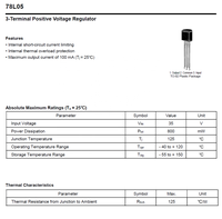 Régulateur de tension positif 78L05 TO-92 (5V) Alimentation 36V Sortie 100mA 100% Original et Code de lot traçable