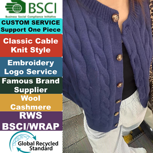 Pull en tricot de laine pour femme avec logo personnalisé à faible MOQ, tricot torsadé <span class=keywords><strong>RL</strong></span>, cardigan pour l'hiver, Wanita Maglione - Product Image 1