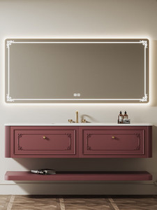 Meuble de salle de bain style crème français avec lavabo intégré en ardoise thermoformée, lavabo intelligent pour salle de bain - Product Image 5