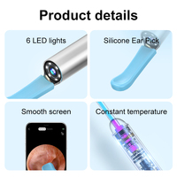 Prix de liquidation : Otoscope numérique intelligent 5MP IP67 6 Wifi, caméra visuelle pour nettoyage d'oreilles, outil de retrait de cérumen, kit de nettoyage d'oreilles