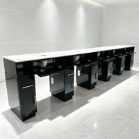 Station de travail pour ongles 5 places avec plateau en stratifié marbré, filtration d'air, accents dorés, prises électriques - Mobilier de salon