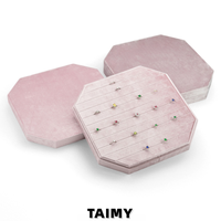 Plateau à bijoux octogonal en velours avec couvercle, plateau de présentation de bagues personnalisé avec logo, grande capacité, plateau de rangement pour bijoux pour boutique de bijoux