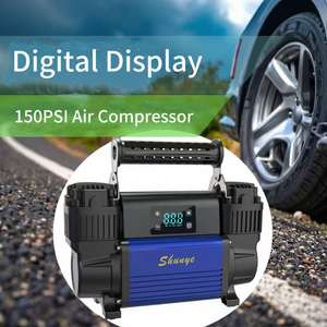 Compresseur d'air portable 12V à double cylindre avec manomètre numérique, kit d'accessoires, construction en aluminium, arrêt automatique des pneus - Product Image 4