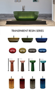 Fanwin coloré hôtel salle de bain autoportant résine piédestal bassin transparent lavabo résine clair bassin
