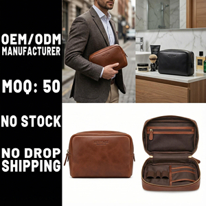 Neceser de Cuero Genuino de Vaca Crazy Horse Vintage, Estilo Rústico y de Lujo, Personalizado OEM, con Forro Impermeable <span class=keywords><strong>para</strong></span> Hombre - Product Image 1