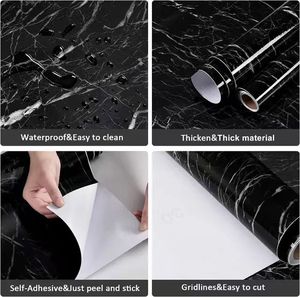 Adesivo Rimovibile Effetto <span class=keywords><strong>Marmo</strong></span> Nero Irini, Carta da Parati in PVC Autoadesiva Impermeabile per Cucina - Product Image 4