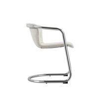 Chaise de salle à manger moderne blanche rembourrée à dossier haut avec accoudoirs en métal, assise rembourrée en tissu pour salon, hôtel, lot de 2