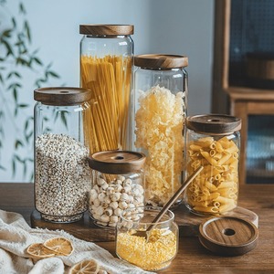 Bocal en borosilicate transparent hermétique pour la cuisine, le café, les épices, la confiserie et le stockage des aliments bocal en <span class=keywords><strong>verre</strong></span> avec couvercle en bois d'acacia - Product Image 3
