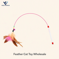 Baguette de chat en plumes arc-en-ciel avec fil d'acier haute élasticité, plumes naturelles, perles à clochettes, poignée ergonomique, jouet interactif manuel