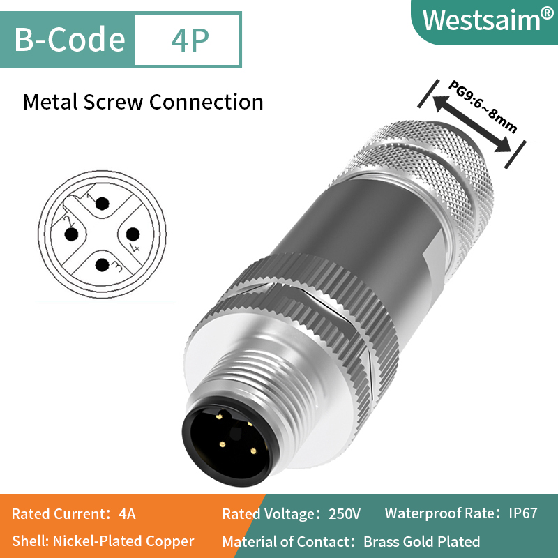 M12-B-4 Male PG9 Screw Thread Straight