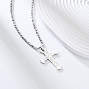 Collar de Cruz de Jesús con Símbolo de Fe <span class=keywords><strong>en</strong></span> Acero Inoxidable de Alta Calidad, Cadena Figaro Grabada, Regalo de Oración para Hombre, Joyería Cristiana - Product Image 4