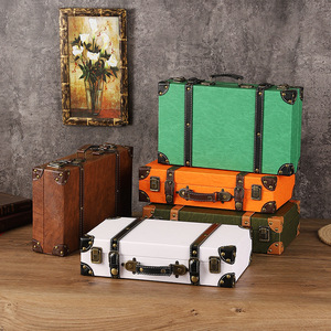 Boîte de rangement vintage en cuir et bois, couleur unie, couvercle coulissant, organisateur de bijoux, accessoire de décoration intérieure - Product Image 3