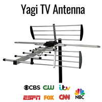 Antenne Yagi numérique HDTV 1080P étanche pour l'extérieur avec câble de 10 m, gain élevé de 25 dBi, pour chaînes locales gratuites