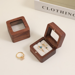 Custom Engraved Solid Wood <b>Ring</b> Holder <b>Box</b> Velvet Interior Double <b>Ring</b> Display Case for Wedding - Product Image 3