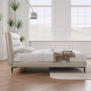 สไตล์ครีม เรียบง่าย หุ้มหนังแท้ทั้งตัว โครงไม้เนื้อแข็งสไตล์มินิมอลอิตาลี เตียงคู่ขนาด 1.8 ม. ระดับไฮเอนด์ ปรับแต่งได้ - Product Image 5