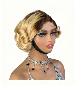 Parrucca 5x5 con pizzo frontale, capelli corti e colorati, sfumati, con mèches ricci, 8 pollici, marrone-<span class=keywords><strong>biondo</strong></span>, può essere permanentata e tinta - Product Image 4