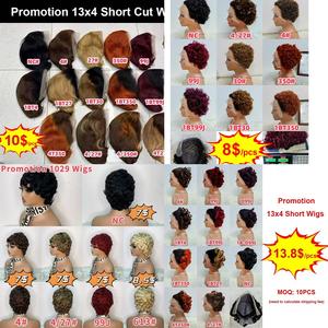 Promotion Letsfly 26$ Perruques Courtes Ondulées Bob en Dentelle Complète 5x5 13x4 Lace Frontal Pixie Cut 200 grammes Cheveux Humains - Product Image 6