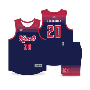 男士定制篮球运动衫套装快干透气网布队徽印花100% 涤纶篮球服 - Product Image 1