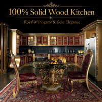 Lemari Dapur Pintar Gaya Kerajaan Prancis, Kayu Solid Desain Istana, Furnitur Dapur Kustom untuk Villa dan Rumah Mewah