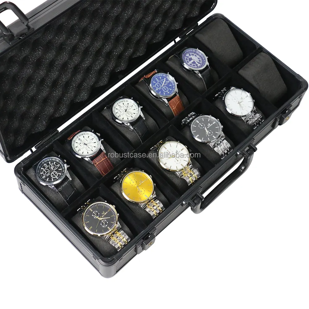 Exquise China Horloge Box Leverancier Voor Dames/Mannen Reizen 12 Slots Horloge Display Aluminium Case