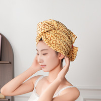 FF6424 Serviette de séchage capillaire super absorbante en polaire corail, motif léopard, turban pour cheveux, serviette de séchage pour spa et maison