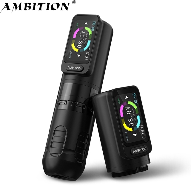 Ambition Zetton 3.5mm/4.0mm Stroke Straight Drive Rod Structure Professional Wireless Tattoo Pen Machine with Dual Battery