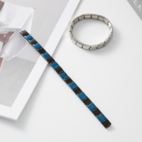 Pulseras Elásticas Personalizadas para Hombre, de Acero Inoxidable con Cuentas, Chapadas en Oro de 18K, con Circonitas, en Azul y Plateado, para Regalo