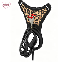 Jouet sexuel pour homme : Chastity souple motif léopard fraise et lèvres rouges, avec plug anal vibrant télécommandé