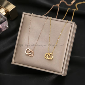 18K Rose Gold Simple Double <b>Ring</b> Heart Clavicle Chain Titanium Stainless Steel <b>Necklace</b> - Product Image 3