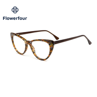 Montures de lunettes Flowerfour en acétate œil de chat avec logo personnalisé, protection optique contre les rayonnements pour adultes, lunettes unisexes à monture complète