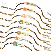 Bracelet incurvé pour enfants, gravé de cœurs, papillons et fleurs, cadeau d'anniversaire pour enfants, bracelet en acier inoxydable gravable