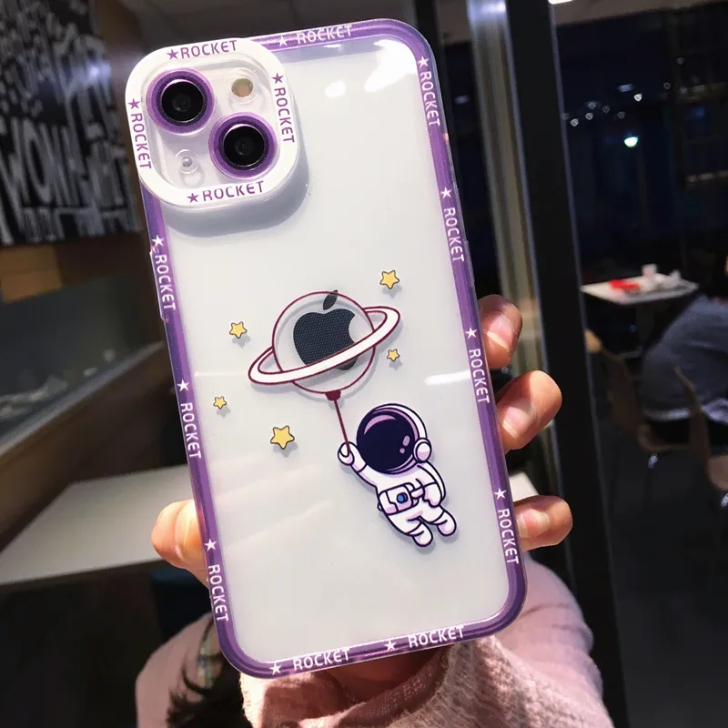 New Design Cute Astronaut Design Transparent Case for iPhone 13 14 Pro Max Cartoon Phone Case