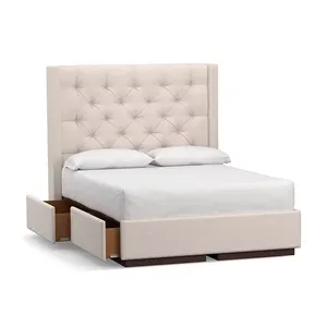 Customized Nordic Luxury King Queen Szie Velvet Bed Frame With Headboard Upholstered With Storage