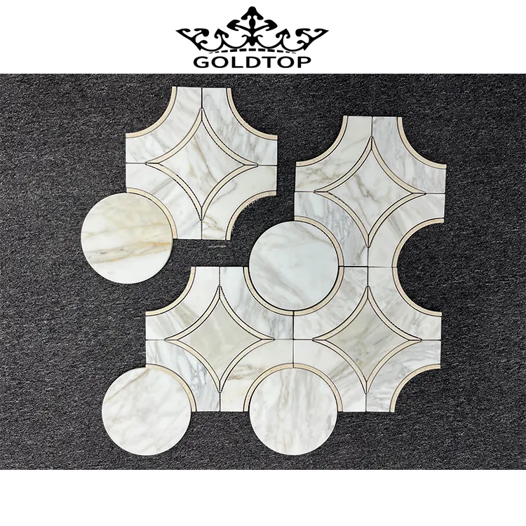 Flooring 100% Natural Calacatta Gold Marble Mosaic Medallion Tiles For Hospitality Projects Floor Cover