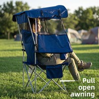 Chaise pliante d'extérieur exclusive transfrontalière avec protection solaire, filet anti-moustiques en maille de fer, pour camping, plage et pêche