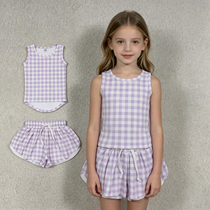 Conjunto de Ropa Deportiva RTS para Niñas, Diseño a Cuadros Rosa, Pantalones Cortos con Forro, 2 Piezas, Nuevos Diseños de Verano, Conjunto de Ropa para Hermanas - Product Image 2