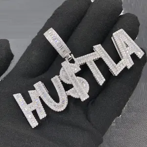 Buzlu Out Bling kübik zirkonya Charm mektubu Hustla dolar para kolye kolye erkek kadın moda Hip Hop takı