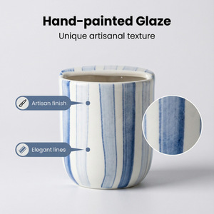 Mug à expresso 12oz 300ml en céramique et porcelaine, design créatif classique, peint à la main, rayé, adapté aux aliments, pour la maison et les restaurants - Product Image 2