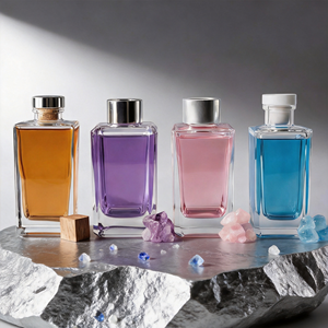 Luxury Square Glass <b>Reed</b> <b>Diffuser</b> Set Color Energy <b>For</b> Modern Home Decor Wholesale Private Label Premium Crystal Gifting Set - Product Image 4