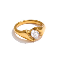 Bague JINYOU 775 durable en acier inoxydable plaqué or 18 carats avec zircon cubique rond serti double couche