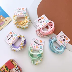 4 combinations 2024 New candy color mix elegant sweet floral fabric phone line scrunchie towel loop headband Baby headband