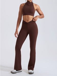 Completo Sportivo Sexy da Donna <span class=keywords><strong>con</strong></span> Schiena Scoperta, Top Halter e Leggings Traspiranti Elasticizzati in 4 Direzioni, Set 2 Pezzi per Palestra e Fitness - Product Image 2