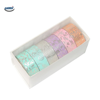 Pita Washi Motif Bunga dengan Lapisan Emas, Lebar 15mm, Perekat Kuat, dan Dapat Terurai Secara Alami
