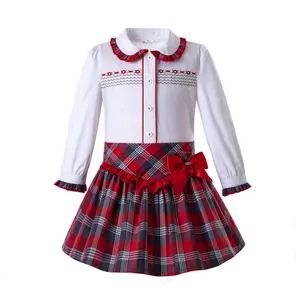 OEM Pettigirl Valentines Day Kid Outfits Long Sleeve Plaid Girls Clothing Sets 2 Pieces Set New Arrive Dresses für Girls