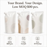 Pochette souple PE recyclable avec bec verseur, logo personnalisé, pour shampoing, après-shampoing, gel douche, recharge, emballage cosmétique liquide anti-fuite, format stand-up